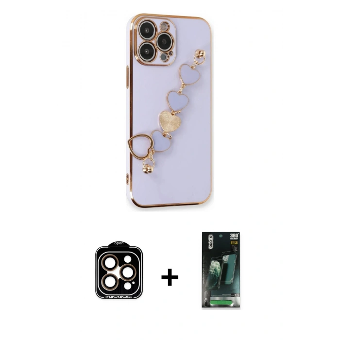MARSİLYAN™- iPhone 14 Pro Max Kılıf Nova Işık Prime - Şeffaf 360 Full Body Arka Koruyucu + PVD Metal Kamera Lens - TU