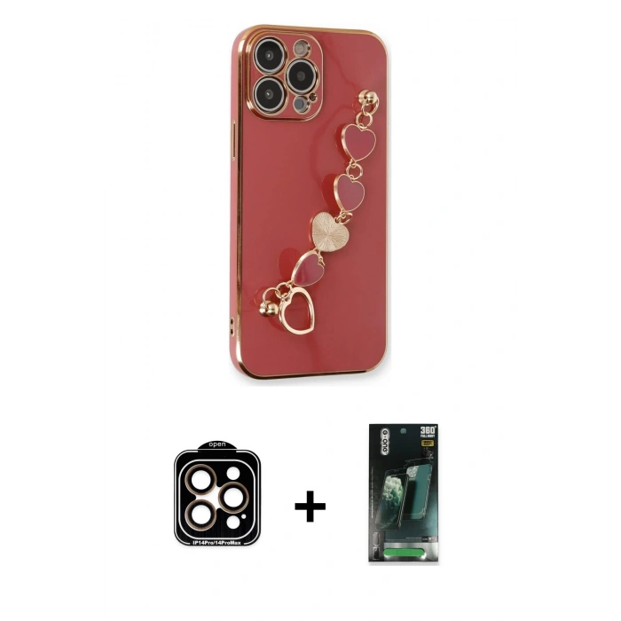 MARSİLYAN™- iPhone 14 Pro Max Kılıf Nova Işık Prime - Şeffaf 360 Full Body Arka Koruyucu + PVD Metal Kamera Lens - TU