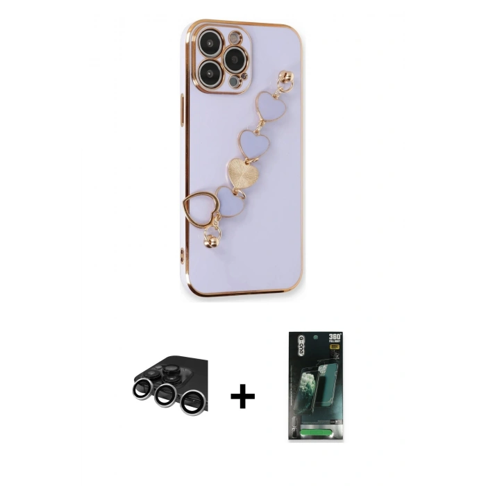 MARSİLYAN™- iPhone 14 Pro Max Kılıf Nova Işık Prime - Şeffaf 360 Full Body Arka Koruyucu + Raze Metal Kamera Lens - GS