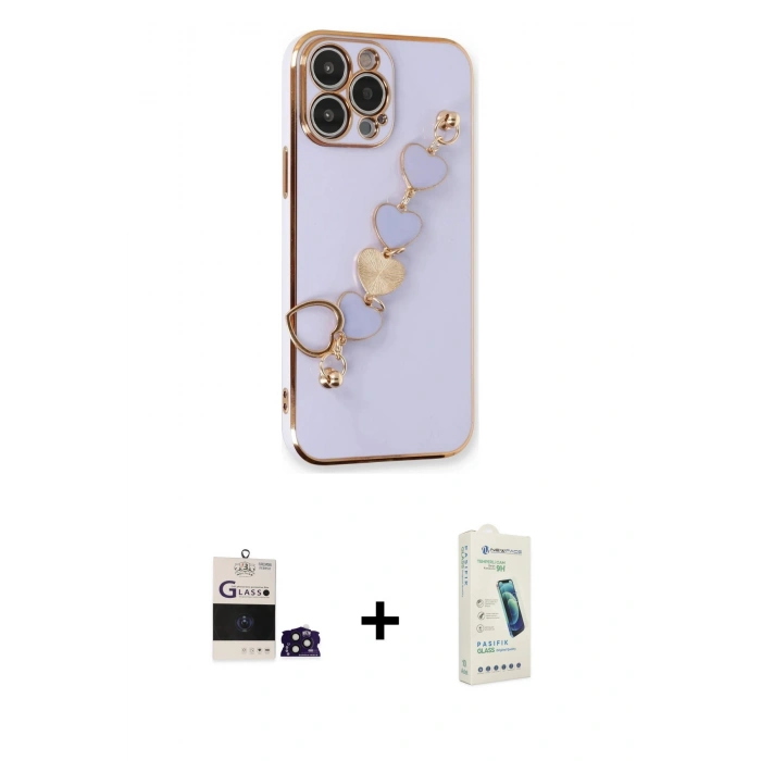 MARSİLYAN™- iPhone 14 Pro Max Kılıf Nova Işık Prime - Şeffaf Pasifik Cam Ekran Koruyucu + Derin Mor Bilvis Titan Kamera Lens