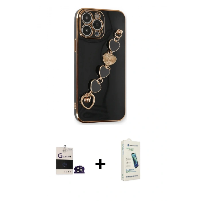 MARSİLYAN™- iPhone 14 Pro Max Kılıf Nova Işık Prime - Şeffaf Pasifik Cam Ekran Koruyucu + Derin Mor Bilvis Titan Kamera Lens