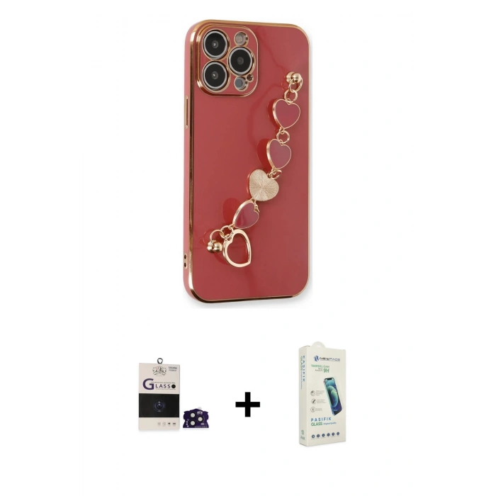 MARSİLYAN™- iPhone 14 Pro Max Kılıf Nova Işık Prime - Şeffaf Pasifik Cam Ekran Koruyucu + Derin Mor Bilvis Titan Kamera Lens