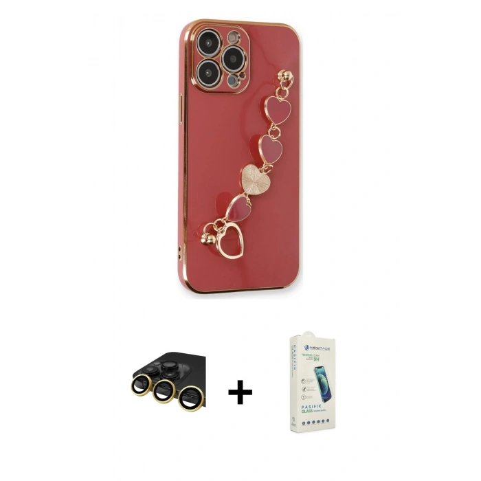 MARSİLYAN™- iPhone 14 Pro Max Kılıf Nova Işık Prime - Şeffaf Pasifik Cam Ekran Koruyucu + Raze Metal Kamera Lens - GD