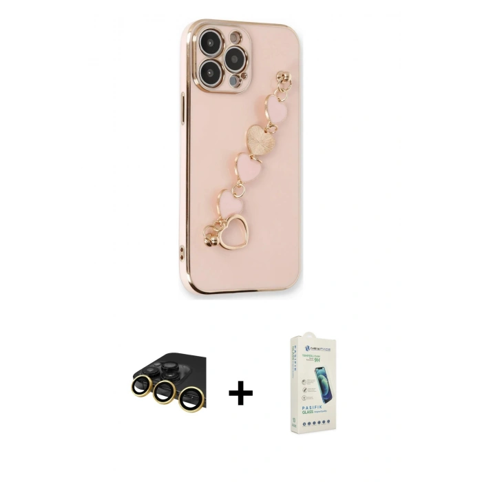 MARSİLYAN™- iPhone 14 Pro Max Kılıf Nova Işık Prime - Şeffaf Pasifik Cam Ekran Koruyucu + Raze Metal Kamera Lens - GD