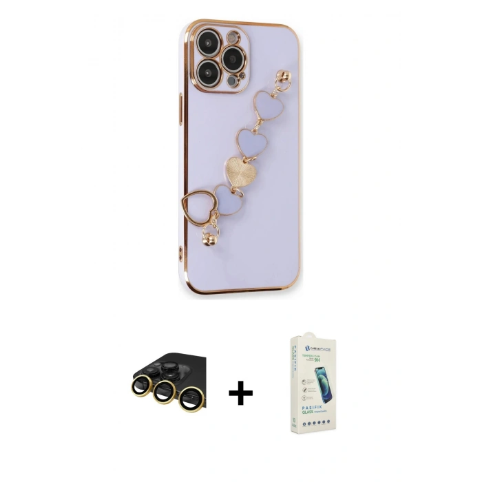 MARSİLYAN™- iPhone 14 Pro Max Kılıf Nova Işık Prime - Şeffaf Pasifik Cam Ekran Koruyucu + Raze Metal Kamera Lens - GD