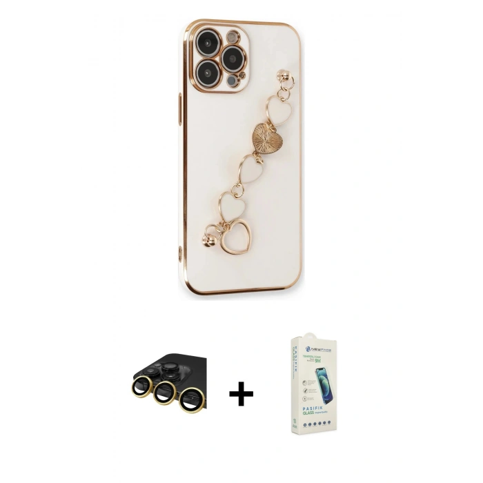 MARSİLYAN™- iPhone 14 Pro Max Kılıf Nova Işık Prime - Şeffaf Pasifik Cam Ekran Koruyucu + Raze Metal Kamera Lens - GD