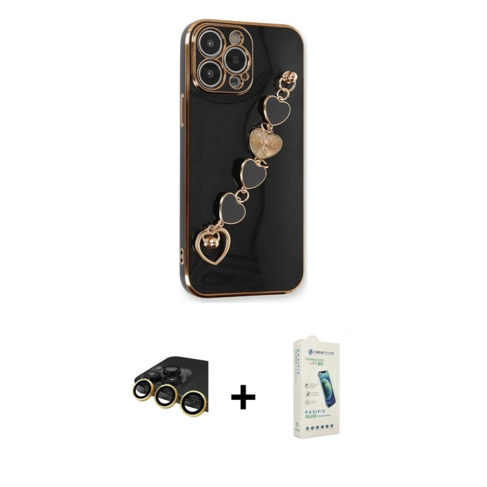 MARSİLYAN™- iPhone 14 Pro Max Kılıf Nova Işık Prime - Şeffaf Pasifik Cam Ekran Koruyucu + Raze Metal Kamera Lens - GD