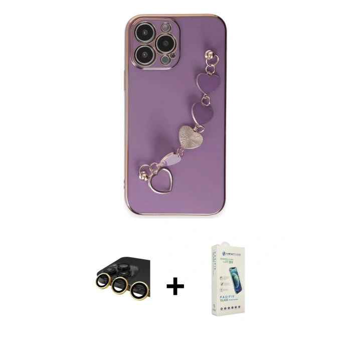 MARSİLYAN™- iPhone 14 Pro Max Kılıf Nova Işık Prime - Şeffaf Pasifik Cam Ekran Koruyucu + Raze Metal Kamera Lens - GD