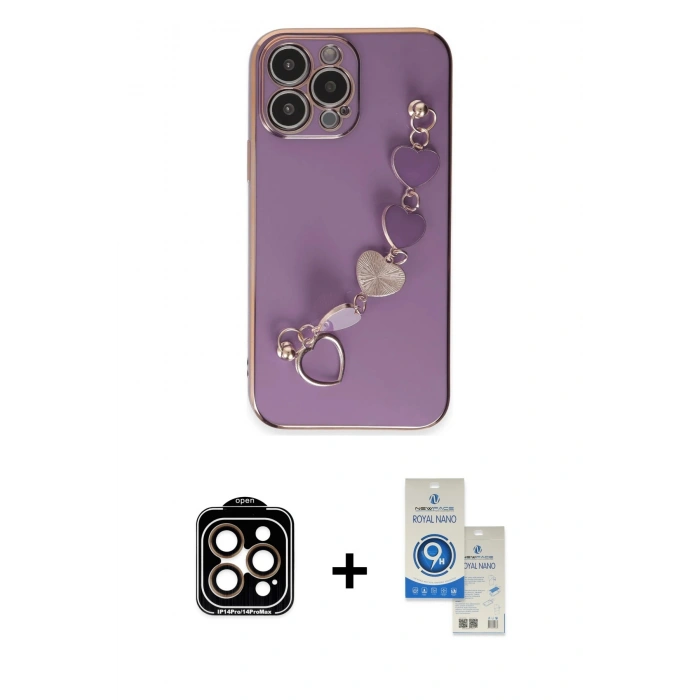 MARSİLYAN™- iPhone 14 Pro Max Kılıf Nova Işık Prime - Şeffaf Royal Nano Ekran Koruyucu + PVD Metal Kamera Lens - TU