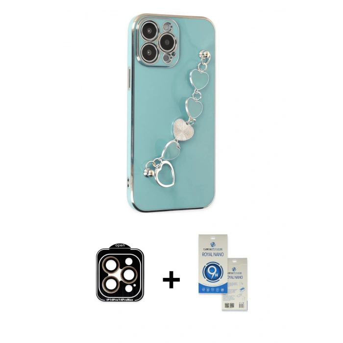 MARSİLYAN™- iPhone 14 Pro Max Kılıf Nova Işık Prime - Şeffaf Royal Nano Ekran Koruyucu + PVD Metal Kamera Lens - TU