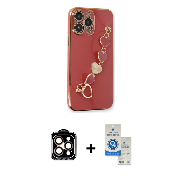 MARSİLYAN™- iPhone 14 Pro Max Kılıf Nova Işık Prime - Şeffaf Royal Nano Ekran Koruyucu + PVD Metal Kamera Lens - TU