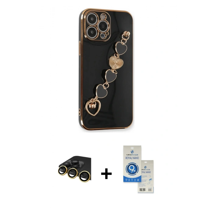 MARSİLYAN™- iPhone 14 Pro Max Kılıf Nova Işık Prime - Şeffaf Royal Nano Ekran Koruyucu + Raze Metal Kamera Lens - GD