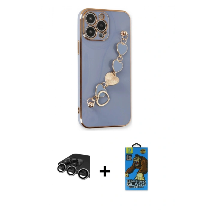 MARSİLYAN™- iPhone 14 Pro Max Kılıf Nova Işık Prime - Siyah 18D Cam Ekran Koruyucu + Raze Metal Kamera Lens - GS