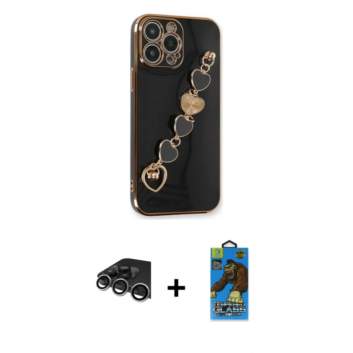 MARSİLYAN™- iPhone 14 Pro Max Kılıf Nova Işık Prime - Siyah 18D Cam Ekran Koruyucu + Raze Metal Kamera Lens - GS