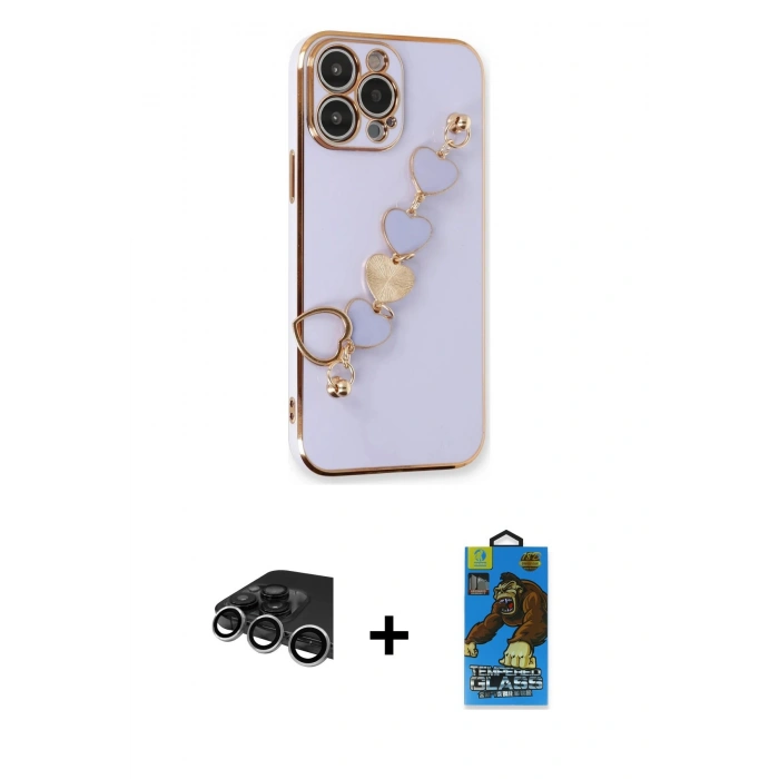 MARSİLYAN™- iPhone 14 Pro Max Kılıf Nova Işık Prime - Siyah 18D Cam Ekran Koruyucu + Raze Metal Kamera Lens - GS