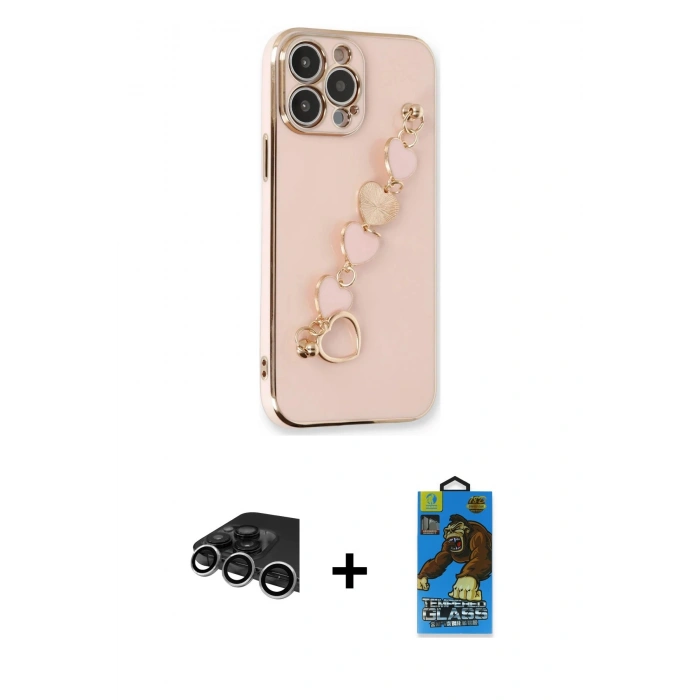 MARSİLYAN™- iPhone 14 Pro Max Kılıf Nova Işık Prime - Siyah 18D Cam Ekran Koruyucu + Raze Metal Kamera Lens - GS