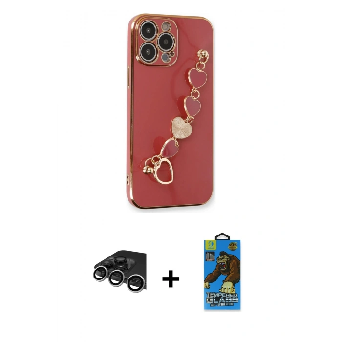 MARSİLYAN™- iPhone 14 Pro Max Kılıf Nova Işık Prime - Siyah 18D Cam Ekran Koruyucu + Raze Metal Kamera Lens - GS