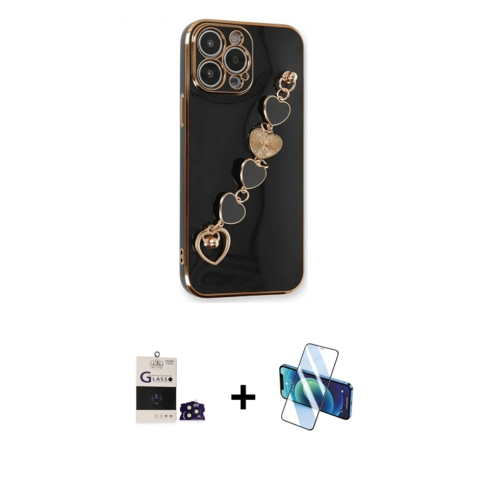 MARSİLYAN™- iPhone 14 Pro Max Kılıf Nova Işık Prime - Siyah 3D Antistatik Cam Ekran Koruyucu + Bilvis Titan Kamera Lens - DNMR