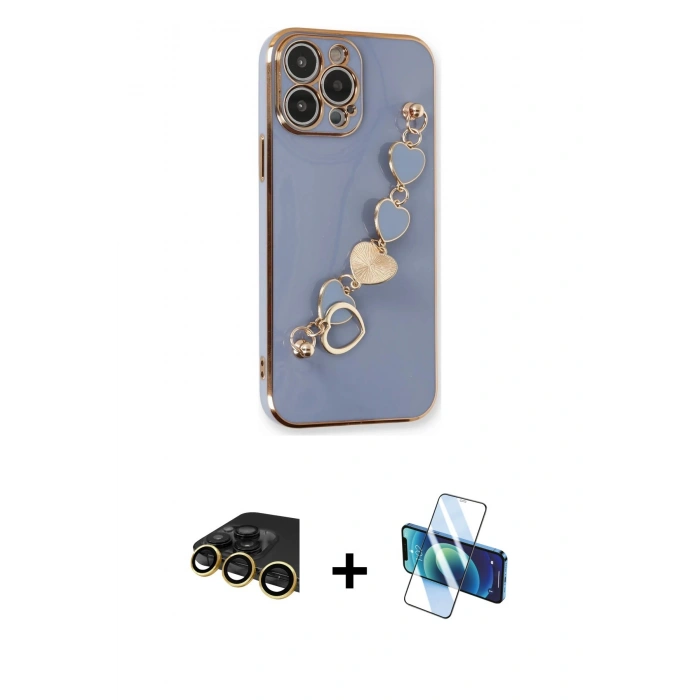 MARSİLYAN™- iPhone 14 Pro Max Kılıf Nova Işık Prime - Siyah 3D Antistatik Cam Ekran Koruyucu + Raze Metal Kamera Lens - GD