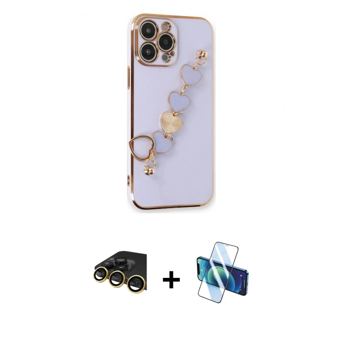 MARSİLYAN™- iPhone 14 Pro Max Kılıf Nova Işık Prime - Siyah 3D Antistatik Cam Ekran Koruyucu + Raze Metal Kamera Lens - GD