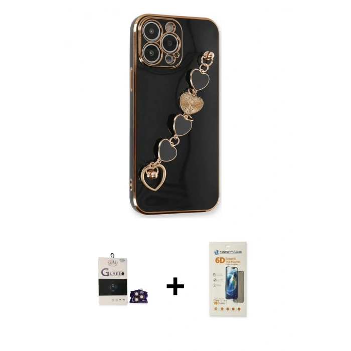 MARSİLYAN™- iPhone 14 Pro Max Kılıf Nova Işık Prime - Siyah 6D Mat Seramik Hayalet Nano Ekran Koruyucu + Bilvis Titan Kamera Lens - GD