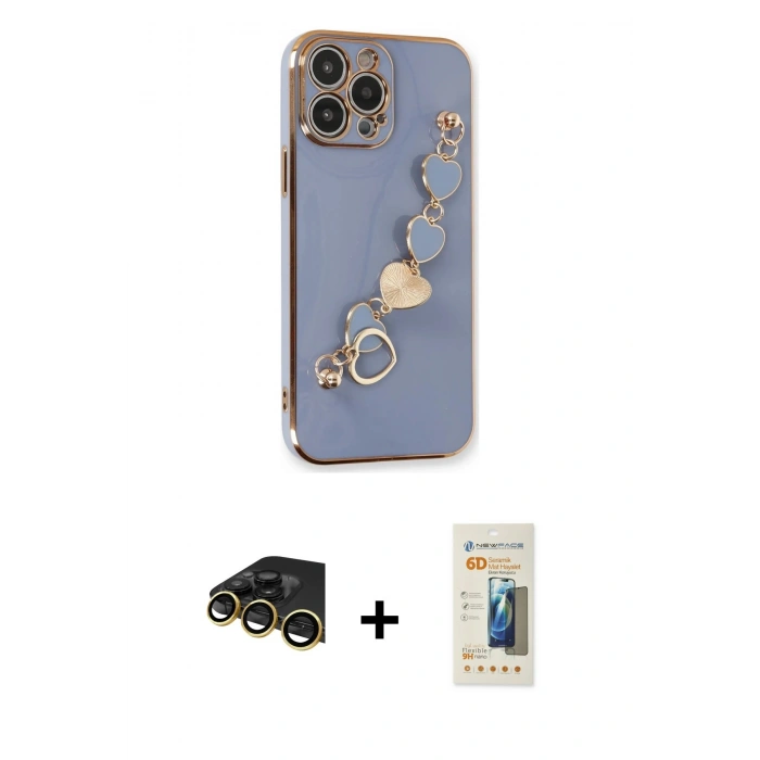 MARSİLYAN™- iPhone 14 Pro Max Kılıf Nova Işık Prime - Siyah 6D Mat Seramik Hayalet Nano Ekran Koruyucu + Raze Metal Kamera Lens - GD