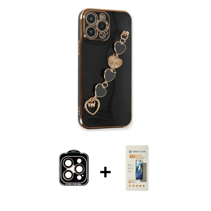 MARSİLYAN™- iPhone 14 Pro Max Kılıf Nova Işık Prime - Siyah 6D Mat Seramik Hayalet Nano Ekran Koruyucu + PVD Metal Kamera Lens - TU