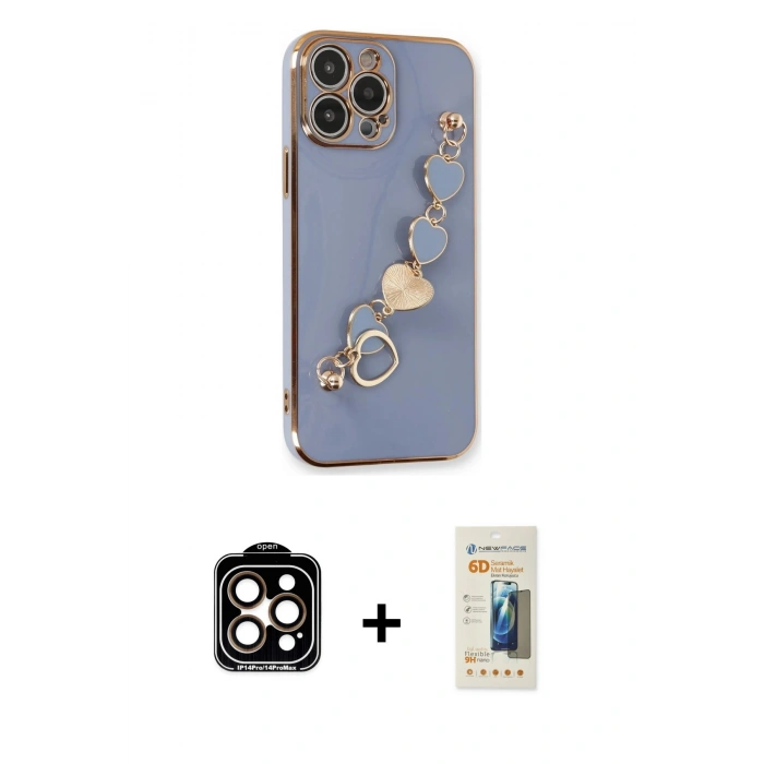 MARSİLYAN™- iPhone 14 Pro Max Kılıf Nova Işık Prime - Siyah 6D Mat Seramik Hayalet Nano Ekran Koruyucu + PVD Metal Kamera Lens - TU