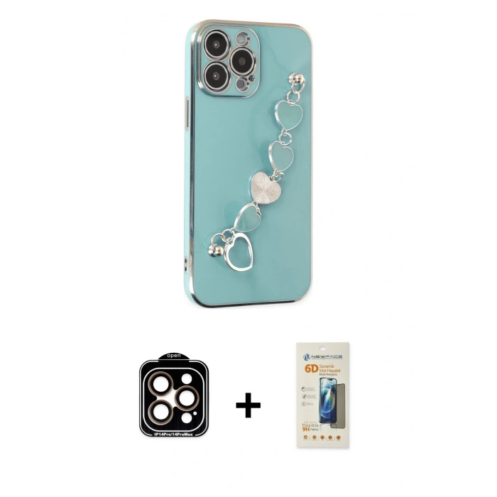 MARSİLYAN™- iPhone 14 Pro Max Kılıf Nova Işık Prime - Siyah 6D Mat Seramik Hayalet Nano Ekran Koruyucu + PVD Metal Kamera Lens - TU