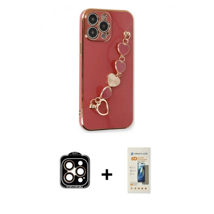 MARSİLYAN™- iPhone 14 Pro Max Kılıf Nova Işık Prime - Siyah 6D Mat Seramik Hayalet Nano Ekran Koruyucu + PVD Metal Kamera Lens - TU