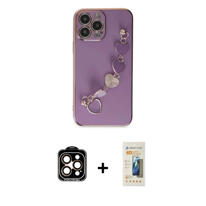 MARSİLYAN™- iPhone 14 Pro Max Kılıf Nova Işık Prime - Siyah 6D Mat Seramik Hayalet Nano Ekran Koruyucu + PVD Metal Kamera Lens - TU