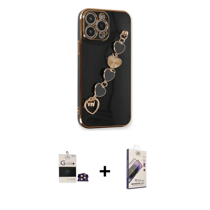 MARSİLYAN™- iPhone 14 Pro Max Kılıf Nova Işık Prime - Siyah Bilvis 3D Mat Cam Ekran Koruyucu + Bilvis Titan Kamera Lens - GD