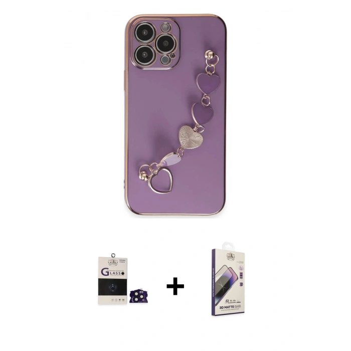 MARSİLYAN™- iPhone 14 Pro Max Kılıf Nova Işık Prime - Siyah Bilvis 3D Mat Cam Ekran Koruyucu + Derin Mor Bilvis Titan Kamera Lens