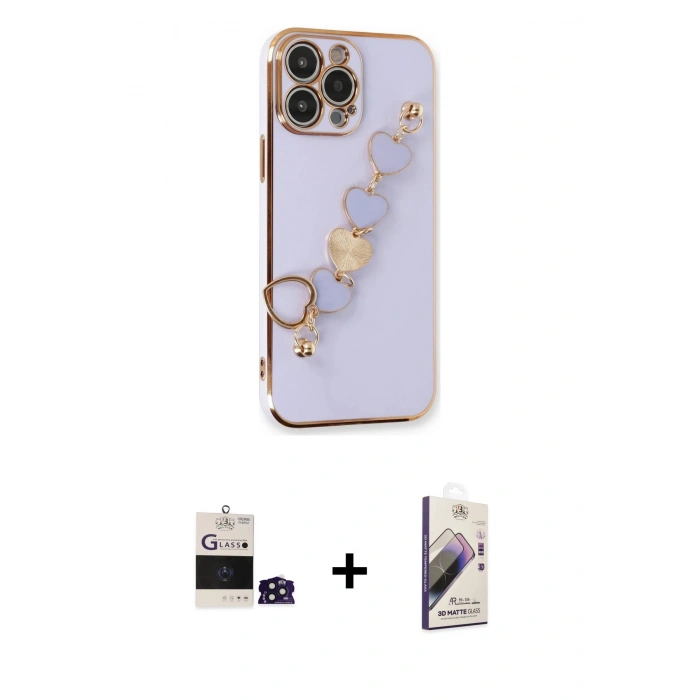 MARSİLYAN™- iPhone 14 Pro Max Kılıf Nova Işık Prime - Siyah Bilvis 3D Mat Cam Ekran Koruyucu + Derin Mor Bilvis Titan Kamera Lens