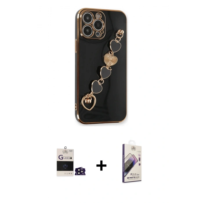MARSİLYAN™- iPhone 14 Pro Max Kılıf Nova Işık Prime - Siyah Bilvis 3D Mat Cam Ekran Koruyucu + Derin Mor Bilvis Titan Kamera Lens