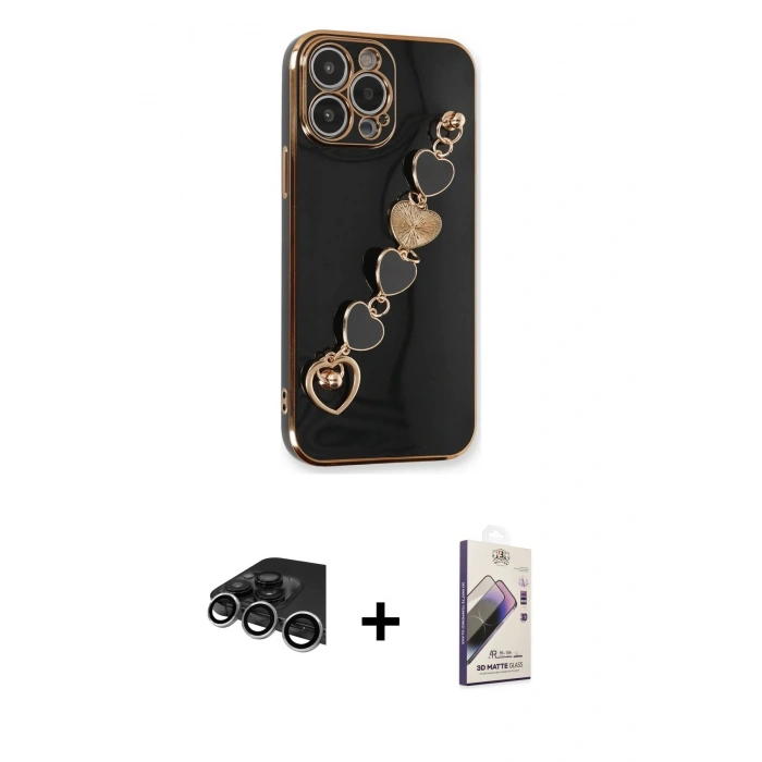 MARSİLYAN™- iPhone 14 Pro Max Kılıf Nova Işık Prime - Siyah Bilvis 3D Mat Cam Ekran Koruyucu + Raze Metal Kamera Lens - GS