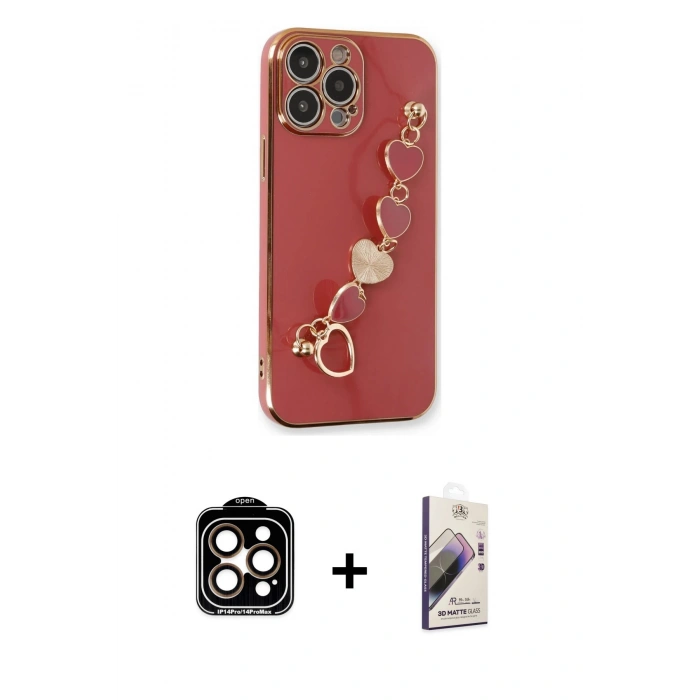 MARSİLYAN™- iPhone 14 Pro Max Kılıf Nova Işık Prime - Siyah Bilvis 3D Mat Cam Ekran Koruyucu + Turuncu PVD Metal Kamera Lens