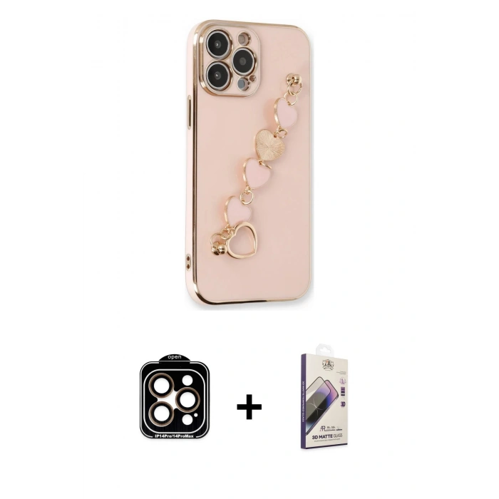 MARSİLYAN™- iPhone 14 Pro Max Kılıf Nova Işık Prime - Siyah Bilvis 3D Mat Cam Ekran Koruyucu + Turuncu PVD Metal Kamera Lens