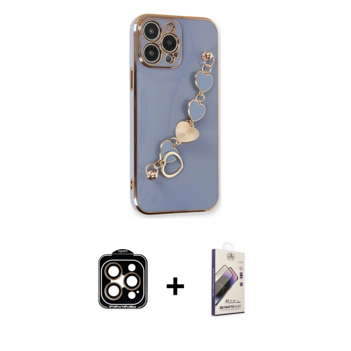 MARSİLYAN™- iPhone 14 Pro Max Kılıf Nova Işık Prime - Siyah Bilvis 3D Mat Cam Ekran Koruyucu + Turuncu PVD Metal Kamera Lens
