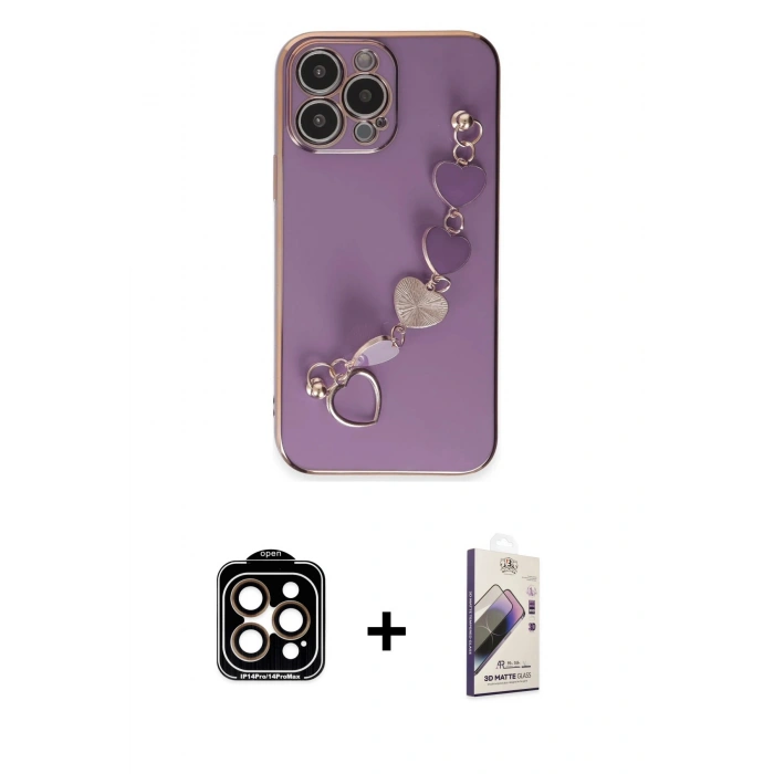 MARSİLYAN™- iPhone 14 Pro Max Kılıf Nova Işık Prime - Siyah Bilvis 3D Mat Cam Ekran Koruyucu + Turuncu PVD Metal Kamera Lens