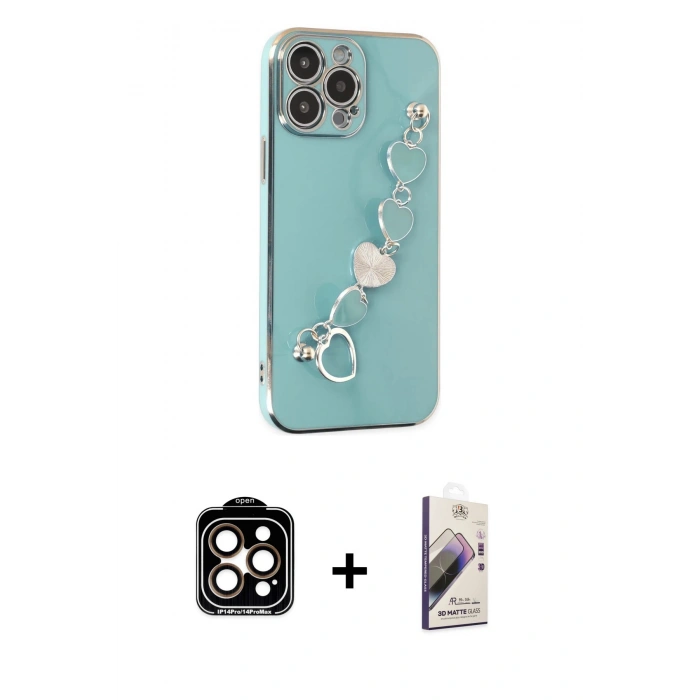 MARSİLYAN™- iPhone 14 Pro Max Kılıf Nova Işık Prime - Siyah Bilvis 3D Mat Cam Ekran Koruyucu + Turuncu PVD Metal Kamera Lens