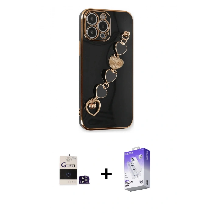 MARSİLYAN™- iPhone 14 Pro Max Kılıf Nova Işık Prime - Siyah Bilvis 5in1 3D Magic Cam Ekran Koruyucu + Bilvis Titan Kamera Lens - DNMR