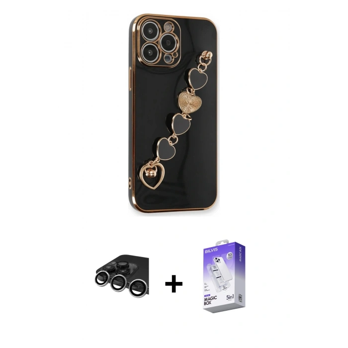 MARSİLYAN™- iPhone 14 Pro Max Kılıf Nova Işık Prime - Siyah Bilvis 5in1 3D Magic Cam Ekran Koruyucu + Raze Metal Kamera Lens - GS