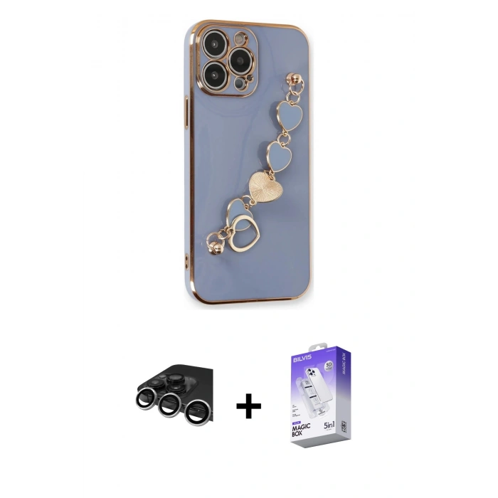 MARSİLYAN™- iPhone 14 Pro Max Kılıf Nova Işık Prime - Siyah Bilvis 5in1 3D Magic Cam Ekran Koruyucu + Raze Metal Kamera Lens - GS