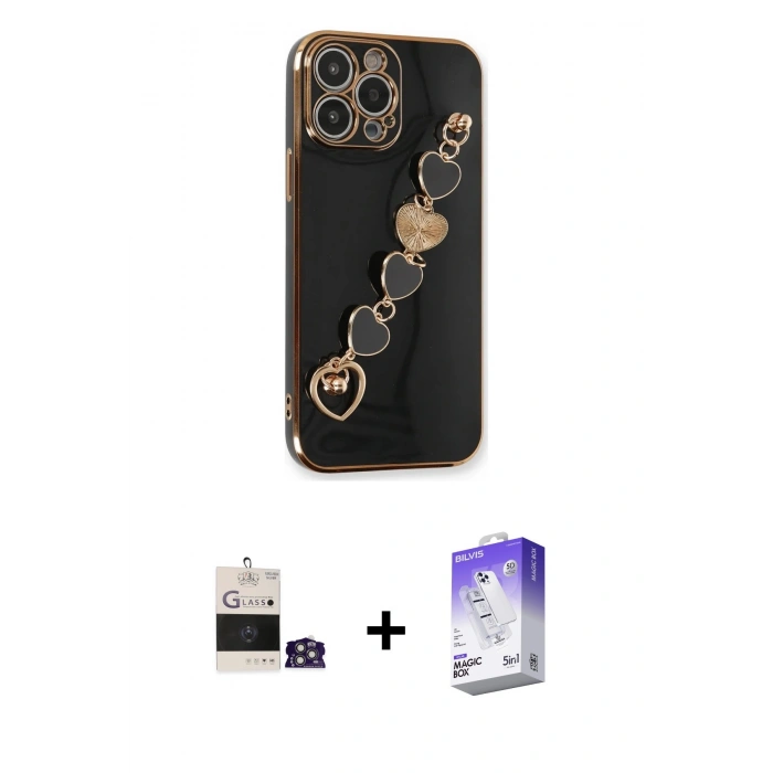 MARSİLYAN™- iPhone 14 Pro Max Kılıf Nova Işık Prime - Siyah Bilvis 5in1 3D Magic Cam Ekran Koruyucu + Gümüş Bilvis Titan Kamera Lens
