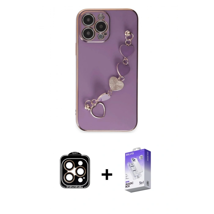 MARSİLYAN™- iPhone 14 Pro Max Kılıf Nova Işık Prime - Siyah Bilvis 5in1 3D Magic Cam Ekran Koruyucu + PVD Metal Kamera Lens - TU