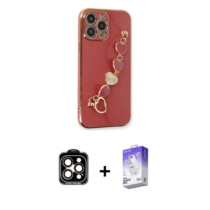 MARSİLYAN™- iPhone 14 Pro Max Kılıf Nova Işık Prime - Siyah Bilvis 5in1 3D Magic Cam Ekran Koruyucu + PVD Metal Kamera Lens - TU