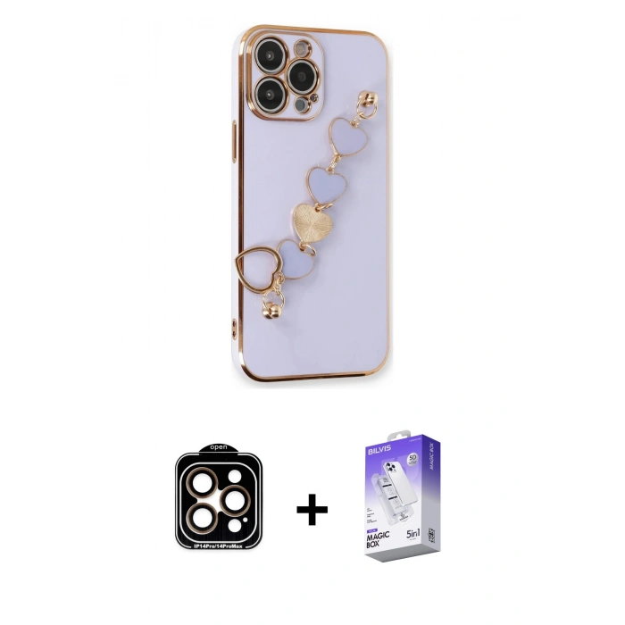 MARSİLYAN™- iPhone 14 Pro Max Kılıf Nova Işık Prime - Siyah Bilvis 5in1 3D Magic Cam Ekran Koruyucu + PVD Metal Kamera Lens - TU