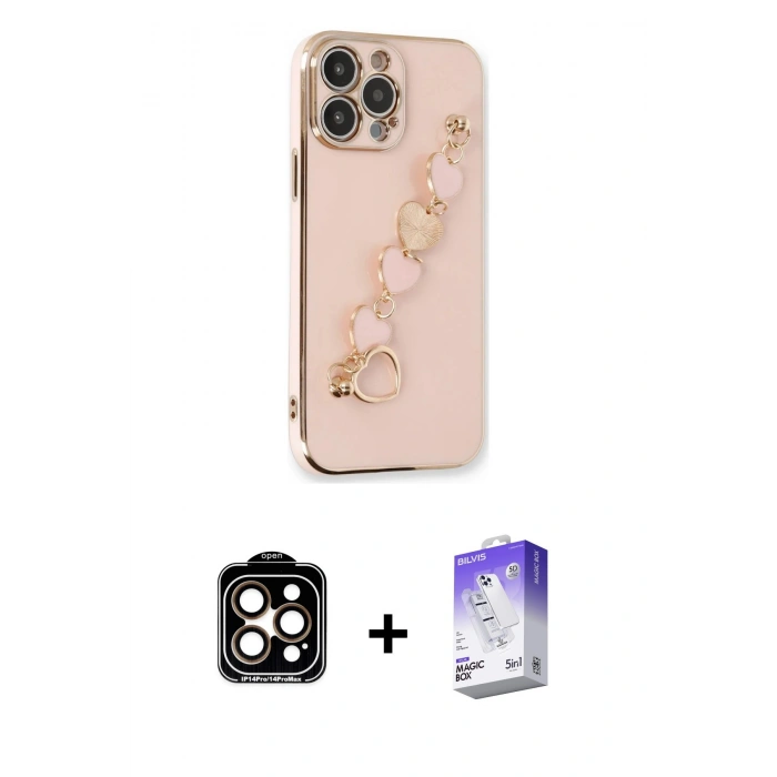 MARSİLYAN™- iPhone 14 Pro Max Kılıf Nova Işık Prime - Siyah Bilvis 5in1 3D Magic Cam Ekran Koruyucu + PVD Metal Kamera Lens - TU