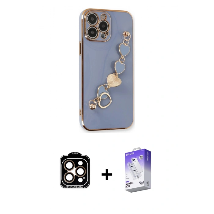 MARSİLYAN™- iPhone 14 Pro Max Kılıf Nova Işık Prime - Siyah Bilvis 5in1 3D Magic Cam Ekran Koruyucu + PVD Metal Kamera Lens - TU